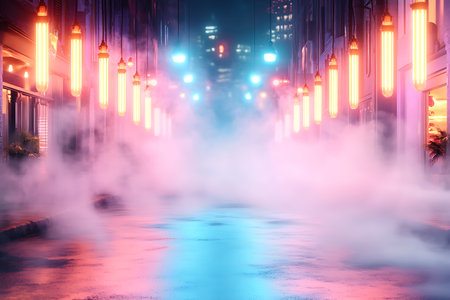 Foggy night in the city. Abstract background. 3D rendering.の写真素材