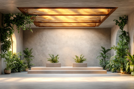 Interior of modern room with concrete wall and plants. 3d renderingの写真素材