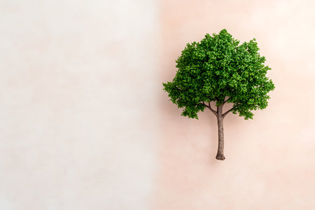Tree on the wall background. 3d rendering, 3d illustration.の写真素材