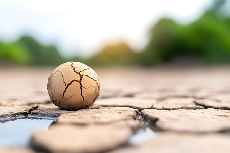 Cracked surface with water drop on it. Natural background.の写真素材