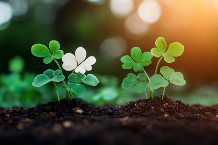 Green seedling illustrating concept of new life with bokeh backgroundの写真素材