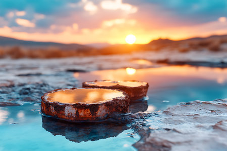 Sunset in the geothermal areaの写真素材