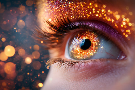 Close up of beautiful woman's eye with sparkles. Macro shotの写真素材