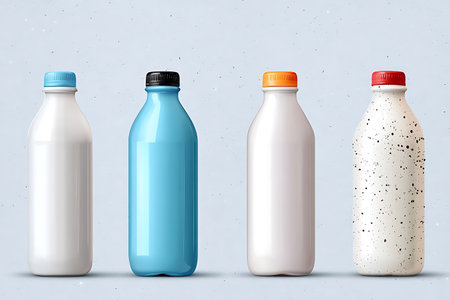 Milk Bottle Mockup. 3D Realistic Plastic Bottle Set.の写真素材