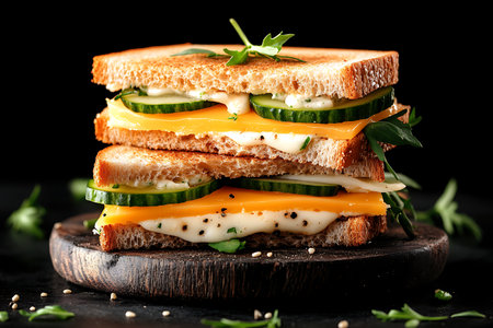 Sandwich with cheese, cucumber and tomatoの写真素材