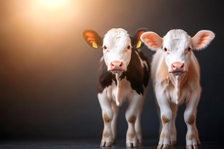 Cute little calfs on a black background, close-upの写真素材