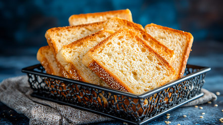 Slices of bread on a dark background. Selective focus.