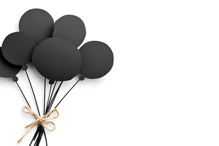 Black balloons on a white background. 3d rendering, copy space.の写真素材