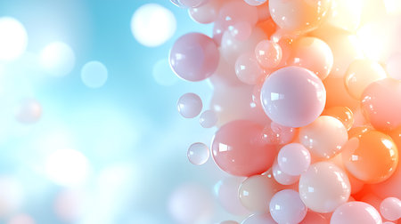 Abstract 3d rendering of multi-colored spheres. Bokeh background.