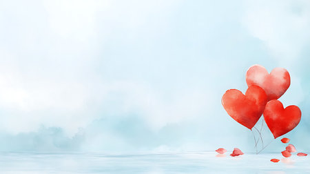 Valentine's day background with red heart-shaped balloons. Vector illustration.の写真素材
