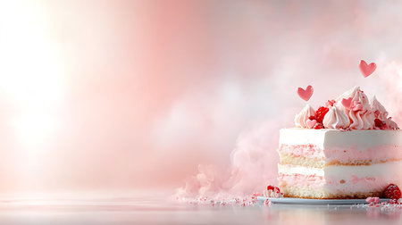 Valentine's day cake with hearts on the background of the sky