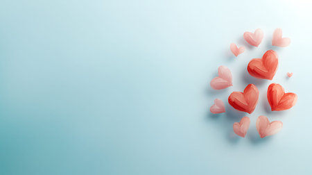 Valentine's day background with red paper hearts on blue background