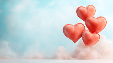 Valentines day background with red heart balloons. 3d renderingの写真素材