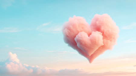 Heart shape made of clouds on sky background. Love and romance concept. 3D Renderingの写真素材