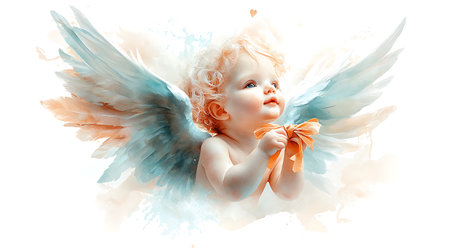 Cute little angel isolated on white background. Watercolor painting.の写真素材