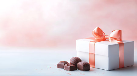 Chocolates and gift box on a light background. Valentine's day concept.