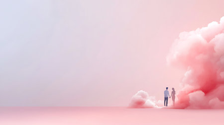 Two people standing in front of clouds. 3D renderingの写真素材