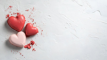 Red hearts on a white background with copy space. Valentine's Dayの写真素材