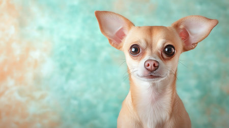 Portrait of cute chihuahua on color background, closeupの写真素材