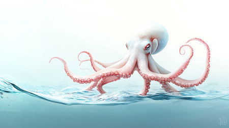 Octopus floating in the sea. 3D illustration. White background.の写真素材