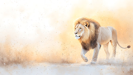 Lion walking in the desert. African safari. Digital paintingの写真素材