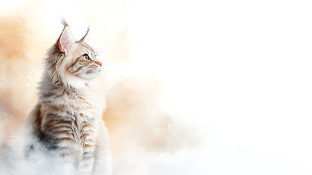 Siberian cat on a white background. Horizontal banner.の写真素材