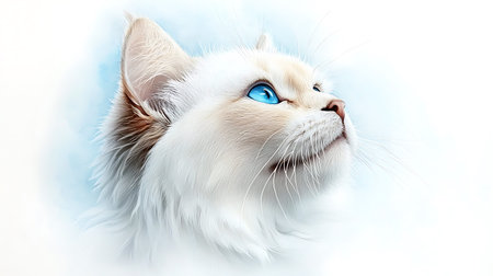 Portrait of a white cat with blue eyes on a blue background