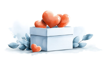 Gift box with red hearts on a white background. Vector illustration.の写真素材