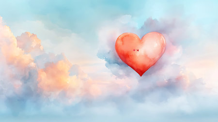 Valentine's day background with heart and clouds. Vector illustration.の写真素材