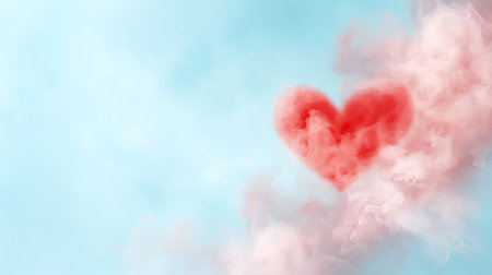Valentine's day background with red heart and clouds of smokeの写真素材