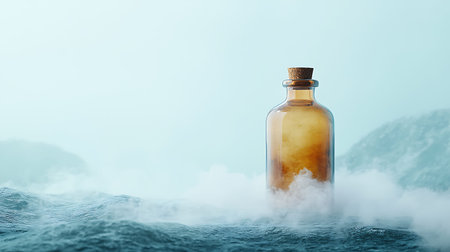 Message in a bottle floating in the sea. 3D rendering.の写真素材