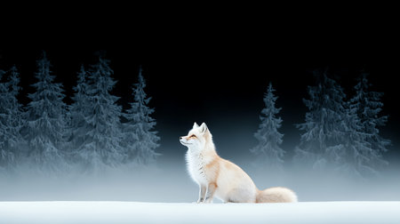 Red fox sitting in the snow in winter forest. 3d renderingの写真素材