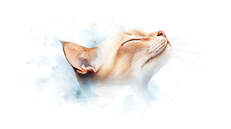 Portrait of a cat on a white background. Digital watercolor paintingの写真素材