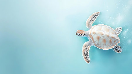 Sea turtle on a blue background. 3d rendering, 3d illustration.の写真素材