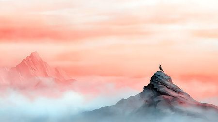 Mountain landscape with a bird in the sky. 3d renderingの写真素材