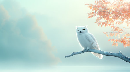 White owl sitting on a branch in the autumn forest. 3d renderingの写真素材