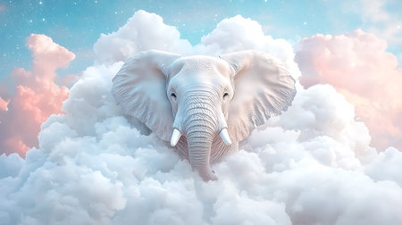 Elephant in the clouds. 3d illustration. Nature background.の写真素材