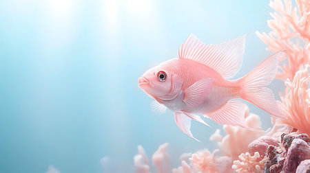 Beautiful underwater world with corals and fish. 3d renderingの写真素材