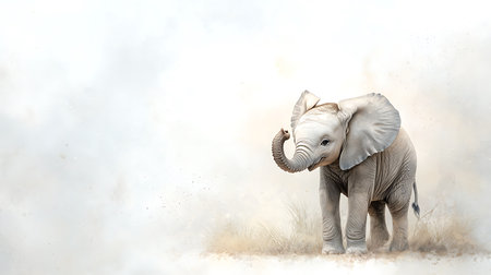 Elephant in the savanna of Africa. Panoramic imageの写真素材