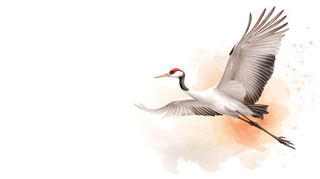 Japanese crane watercolor background. Vector illustration of Japanese crane bird.の写真素材