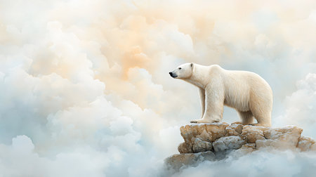 Polar bear on top of a cliff. 3D illustration.の写真素材