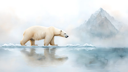 Polar bear (Ursus maritimus) walking on ice floeの写真素材