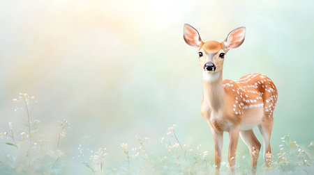 Fallow deer doe in the meadow with flower background.の写真素材