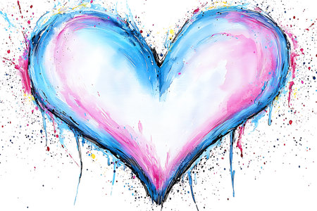 Heart with splashes of watercolor paint on a white background.の写真素材