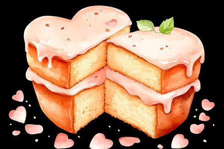 Cake with cream and jam. Vector illustration on black background.