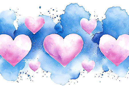 Watercolor hearts on the watercolor background. Hand drawn illustration.の写真素材