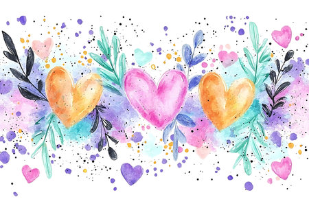 Hand drawn watercolor hearts on white background. Watercolor illustration.