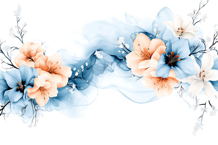 Beautiful blue and orange flowers on a white background. Vector illustration.の写真素材