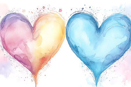 Watercolor hearts. Hand drawn watercolor illustration for your design.の写真素材