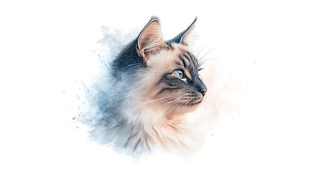 Portrait of Maine Coon cat with blue eyes. Isolated on white backgroundの写真素材